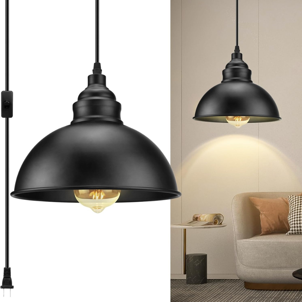 15FT Plug In Pendant Light with Hanging Cord and Switch