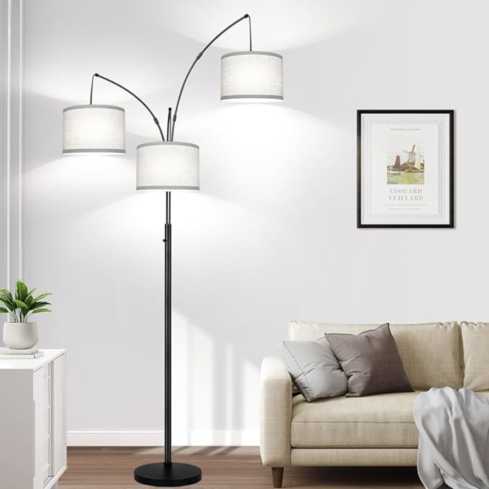 Black Arc Floor Lamp with 3 Lights and LED Bulbs