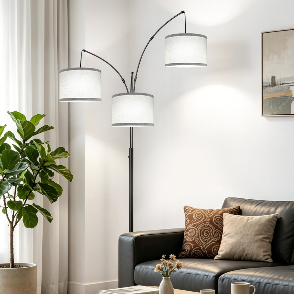 Black Arc Floor Lamp with 3 Lights and LED Bulbs