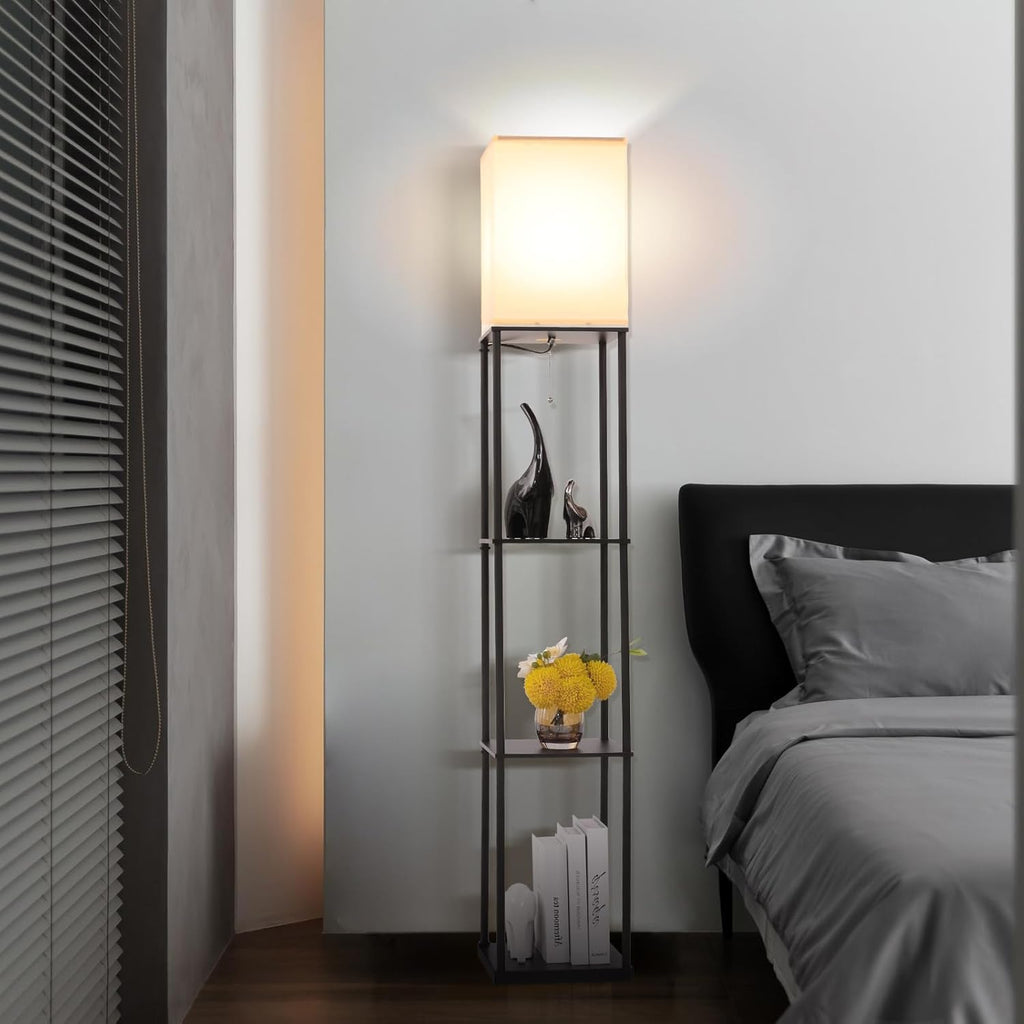 Black Floor Lamp with Shelves and 3 Color Temperature LED Light