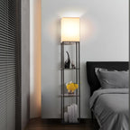 Black Floor Lamp with Shelves and 3 Color Temperature LED Light