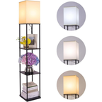 Black Floor Lamp with Shelves and 3 Color Temperature LED Light