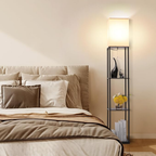 Black Floor Lamp with Shelves and 3 Color Temperature LED Light