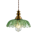 Brass Gold Pendant Light with Green Glass Shade