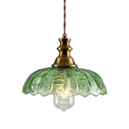 Brass Gold Pendant Light with Green Glass Shade