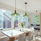 Brass Gold Pendant Light with Green Glass Shade