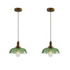 Brass Gold Pendant Light with Green Glass Shade