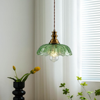 Brass Gold Pendant Light with Green Glass Shade