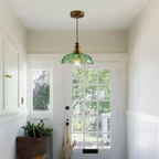 Brass Gold Pendant Light with Green Glass Shade