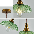 Brass Gold Pendant Light with Green Glass Shade