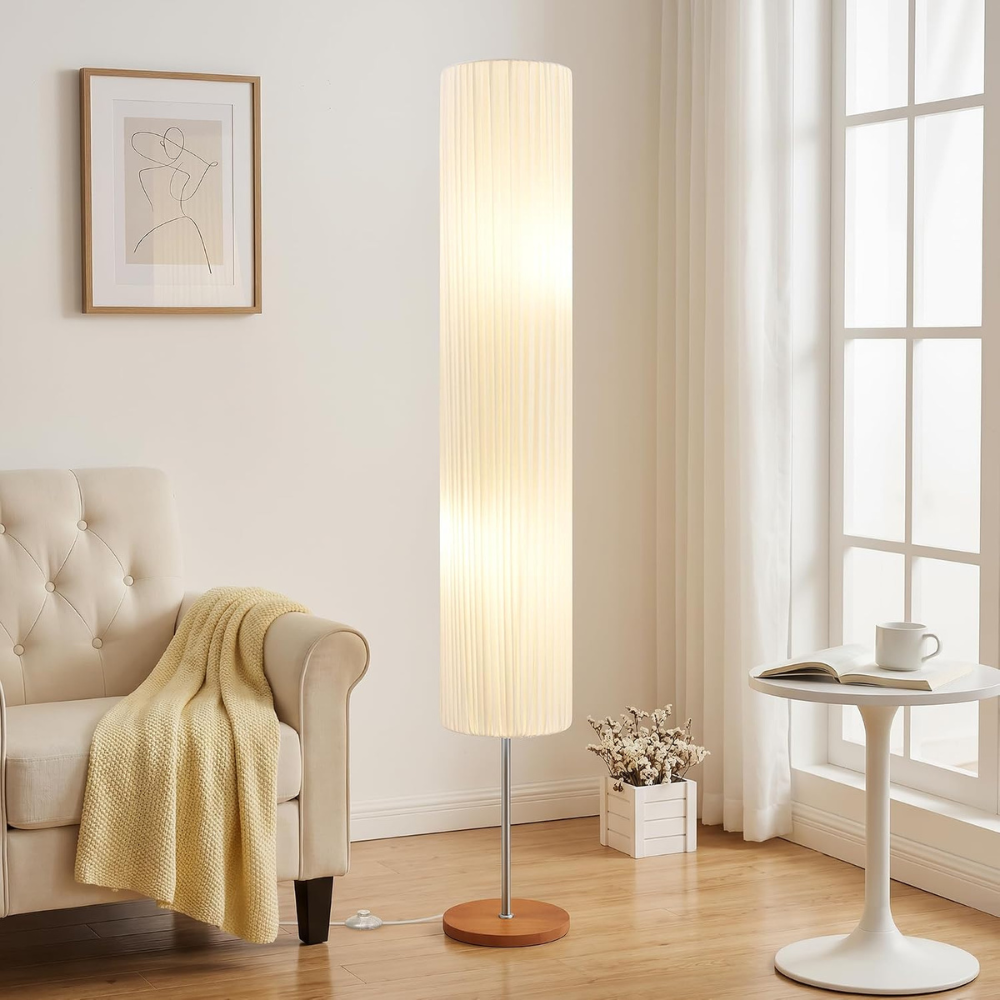Floor Lamp with Wooden Base and Adjustable LED Light