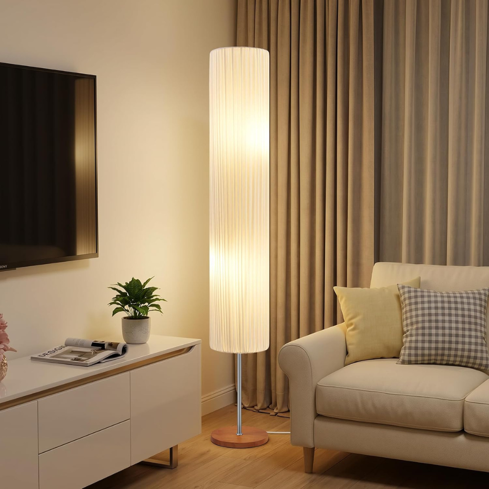 Floor Lamp with Wooden Base and Adjustable LED Light