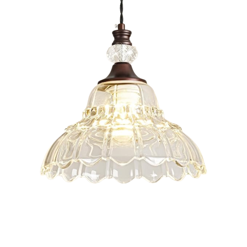 Vintage Chandelier with Flower Glass Shade and Bronze Finish