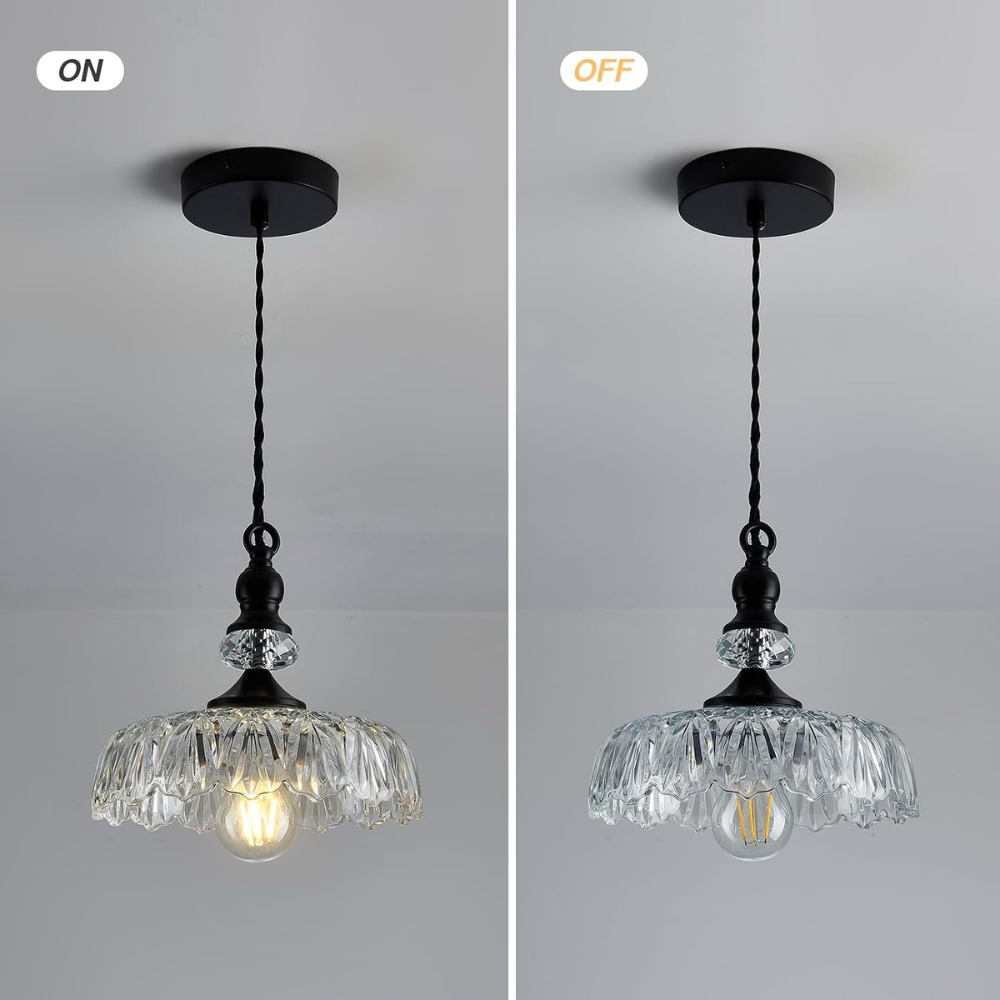 Vintage Glass Pendant Light with Adjustable Hanging Cord