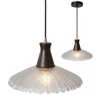 Vintage Wood Pendant Light with Textured Glass Shade