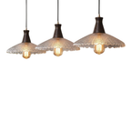 Vintage Wood Pendant Light with Textured Glass Shade
