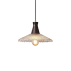 Vintage Wood Pendant Light with Textured Glass Shade