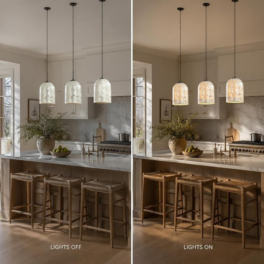 White Capiz Shell Hanging Light for Kitchen Island