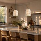 White Capiz Shell Hanging Light for Kitchen Island